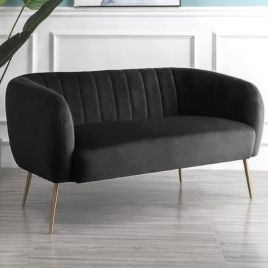 2 Seater Sofa - LUMETTA Velvet Fabric Sofa - Black