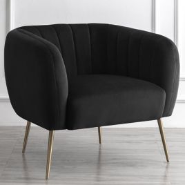 Armchair - LUMETTA Velvet Fabric Chair - Black