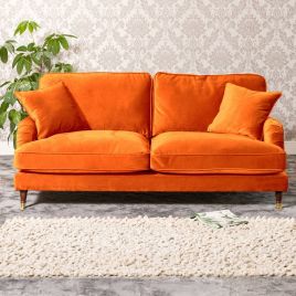 2 Seater Sofa - SOLVARE Velvet Fabric Sofa - Orange