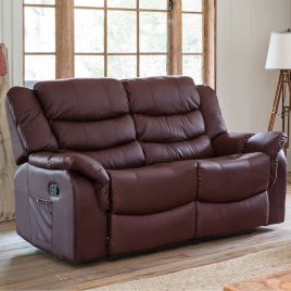 2 Seater Sofa - THERALUX Leather Recliner Sofa - Burgundy