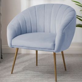 Tub Chair - COLVARA Velvet Fabric Chair - Light Blue