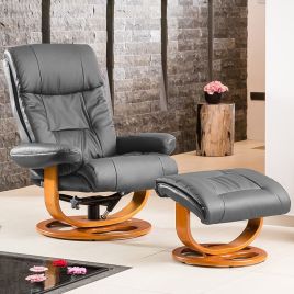 Armchair - MOBELUX Leather Swivel Recliner Chair with Stool Heated Massage - Grey