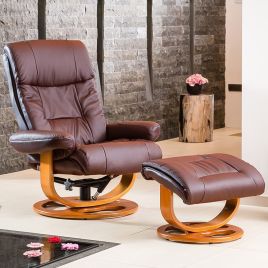 Armchair - MOBELUX Leather Swivel Recliner Chair with Stool Heated Massage - Burgundy