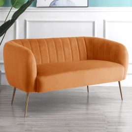 2 Seater Sofa - LUMETTA Velvet Fabric Sofa - Orange