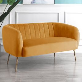 2 Seater Sofa - LUMETTA Velvet Fabric Sofa - Yellow