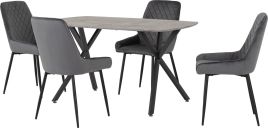 Athens Rectangular Dining Set with Avery Chairs - Concrete Effect Black Grey Velvet