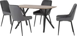 Athens Rectangular Dining Set with Avery Chairs - Oak Effect Black Grey Velvet