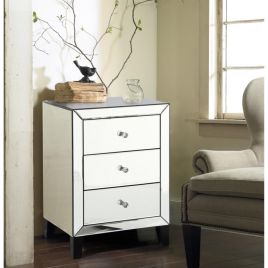 Bedside Table - CREDITON 3 Drawer Nightstand Silver 48cm