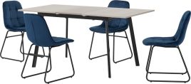 Avery Extending Dining Set with Lukas Chairs - Concrete Grey Oak Effect Black Sapphire Blue Velvet