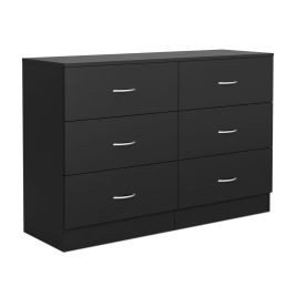 ARVELLO Black Chest of Drawers - Large-sized, 6 Drawers, Double