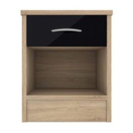 Bedside Table - CONTEMPORARY Nightstand Natural Oak with Black Gloss 40cm