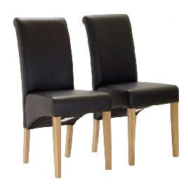 Brighton Leather Effect Dining Chairs with  Solid Oak Leg Brown - Set of 2