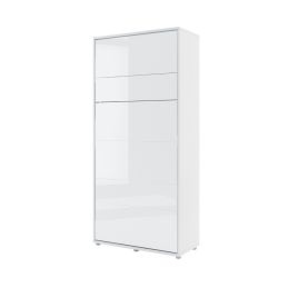 ArtNest Vertical Wall Bed 90cm with Shelf - White Gloss