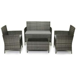 Rattan Garden Furniture Sofa Chair and Coffe Table Set with Tempered Glass Top - 3 Colour