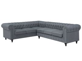 Right Hand Fabric Corner Sofa Grey CHESTERFIELD