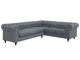 Left Hand Fabric Corner Sofa Grey CHESTERFIELD