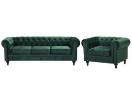 Velvet Living Room Set Green CHESTERFIELD