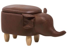 Faux Leather Storage Animal Stool Brown ELEPHANT