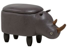 Faux Leather Storage Animal Stool Dark Grey RHINO