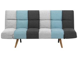 Fabric Sofa Bed Grey and Blue Patchwork INGARO