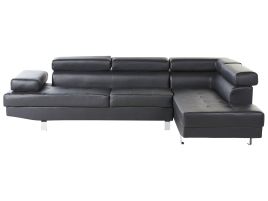 Left Hand Faux Leather Corner Sofa Black NORREA