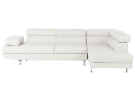 Left Hand Faux Leather Corner Sofa White NORREA