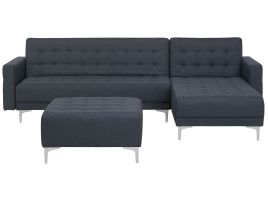 Left Hand Fabric Corner Sofa with Ottoman Dark Grey ABERDEEN