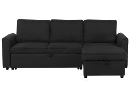 Left Hand Fabric Corner Sofa Bed with Storage Black NESNA