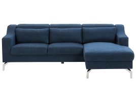 Left Hand Fabric Corner Sofa Navy Blue GLOSLI