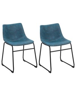 Set of 2 Fabric Dining Chairs Blue BATAVIA
