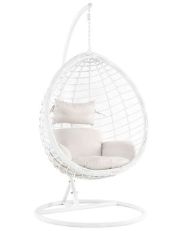 PE Rattan Hanging Chair with Stand White FANO
