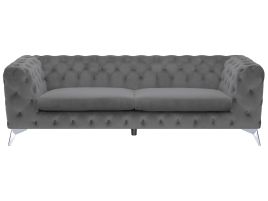 3 Seater Velvet Fabric Sofa Grey SOTRA