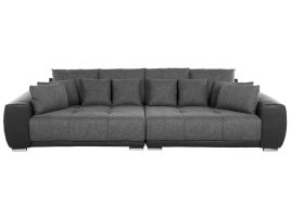 4 Seater Fabric Sofa Dark Grey and Black TORPO