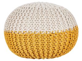 Cotton Knitted Pouffe 50 x 35 cm Beige and Yellow CONRAD
