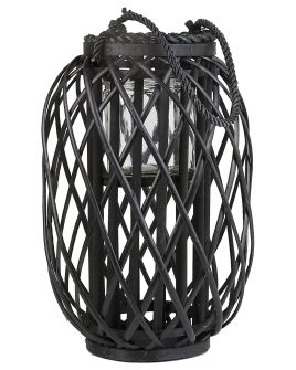 Wooden Candle Lantern 40 cm Black MAURITIUS