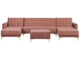 5 Seater U-Shaped Modular Velvet Sofa with Ottoman Pink ABERDEEN