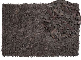 Leather Area Rug 140x200cm Dark Brown