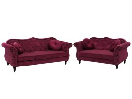 Velvet Sofa Set Burgundy SKIEN