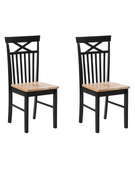 Set of 2 Wooden Dining Chairs Light Wood and Black HOUSTON