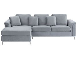 Right Hand Velvet Corner Sofa Light Grey OSLO