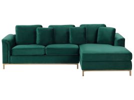 Left Hand Velvet Corner Sofa Emerald Green OSLO