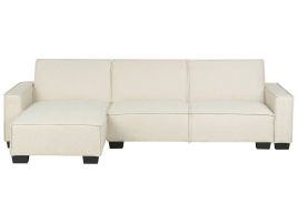 Right Hand Fabric Corner Sofa Bed Beige ROMEDAL