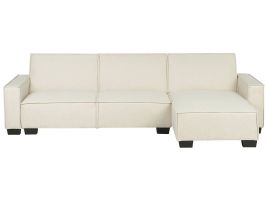 Left Hand Fabric Corner Sofa Bed Beige ROMEDAL