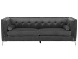 3 Seater Velvet Sofa Dark Grey AVALDSENES