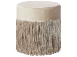 Velvet Pouffe with Tassels Beige VIRGINIA