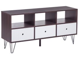 3-Drawer TV Stand Dark Wood and White FOSTON