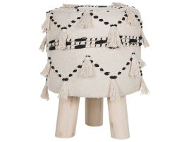 Cotton Footstool Beige with Black THONDI