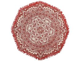 Round Cotton Area Rug Mandala Pattern 120cm Red and Cream