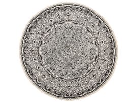 Round Cotton Area Rug Mandala Pattern 120cm Black and Cream