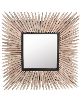 Wooden Wall Mirror 64x64cm Light